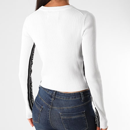 Calvin Klein - Pull Femme A Bandes Stripe Logo 4138 Blanc