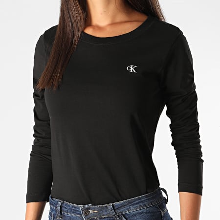 Calvin Klein - Tee Shirt Manches Longues Femme CK Embroidery 4143 Noir