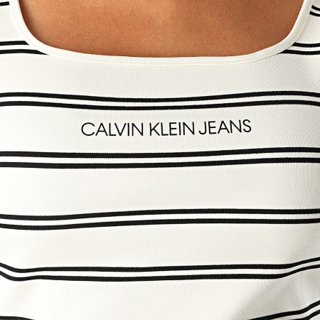 Calvin Klein - Robe Débardeur Femme A Rayures Et Bandes Stripe Milano 4171 Blanc Noir
