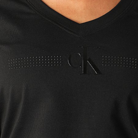 Calvin Klein - Tee Shirt Femme Col V Monogram Stud Gel 4234 Noir