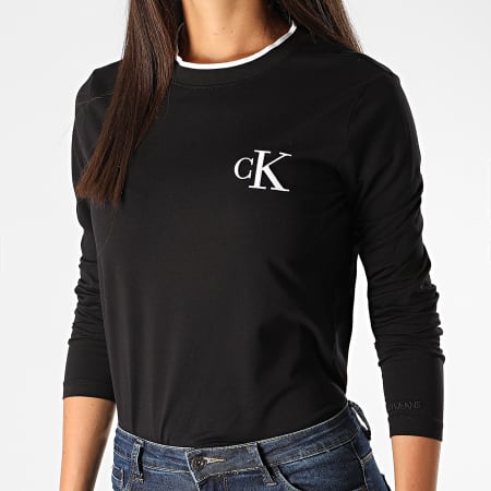 Calvin Klein - Tee Shirt Manches Longues Femme CK Embroidery Tippin 4459 Noir