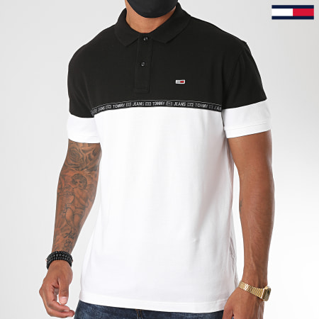 Tommy Jeans - Polo Manches Courtes A Bandes Tape  8378 Blanc Noir