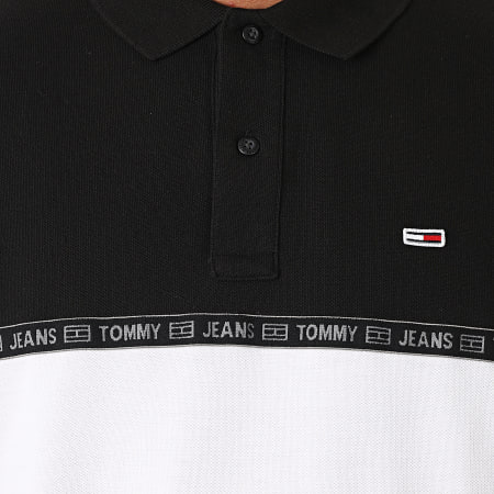 Tommy Jeans - Polo Manches Courtes A Bandes Tape  8378 Blanc Noir