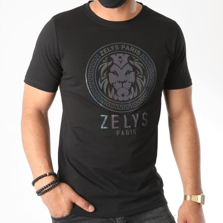 Zelys Paris - Tee Shirt Drago Strass Réfléchissant Iridescent Noir