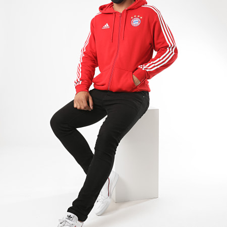 Adidas Sportswear - Sweat Zippé Capuche A Bandes FC Bayern FR3974 Rouge
