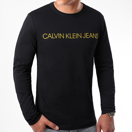 Calvin Klein - Tee istituzionale oro a maniche lunghe 7721 Oro nero