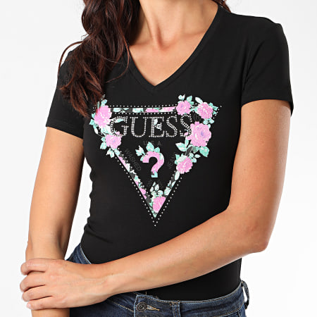 Guess - Tee Shirt Slim Femme Avec Strass W0YI85-J1300 Noir Floral
