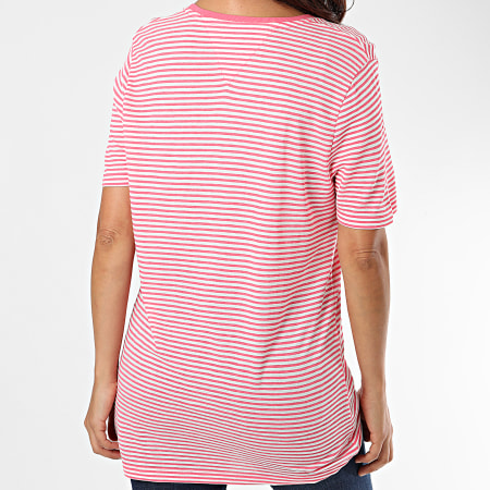 Tommy Jeans - Tee Shirt Femme A Rayures Texture Feel 8604 Blanc Rose