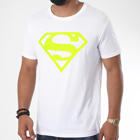 DC Comics - Camiseta Logo Neon Blanco Amarillo Fluo