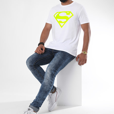 DC Comics - Camiseta Logo Neon Blanco Amarillo Fluo