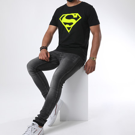 DC Comics - Maglietta con logo neon nero giallo fluo
