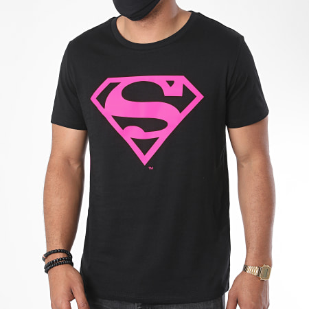 DC Comics - Tee Shirt Neon Logo Noir Rose Fluo