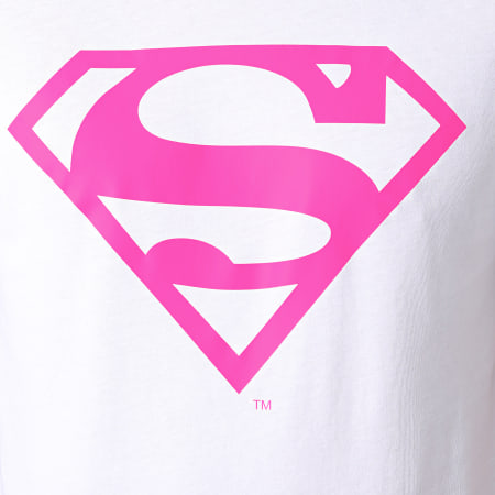 DC Comics - Tee Shirt Neon Logo Blanc Rose Fluo
