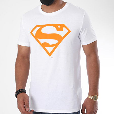 DC Comics - Neon Logo Tee Shirt Bianco Arancione Fluo