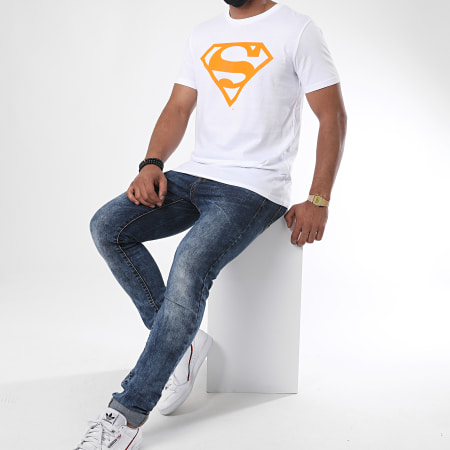 DC Comics - Tee Shirt Neon Logo Blanc Orange Fluo
