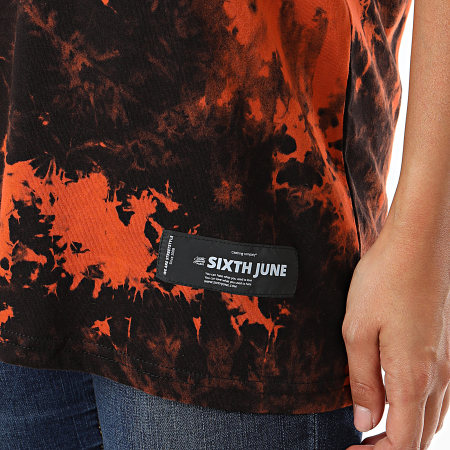 Sixth June - Tee Shirt Femme W4203 Noir Orange