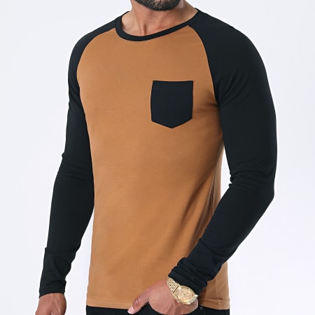 LBO - Tee Shirt Manches Longues Raglan 1197 Noir Camel