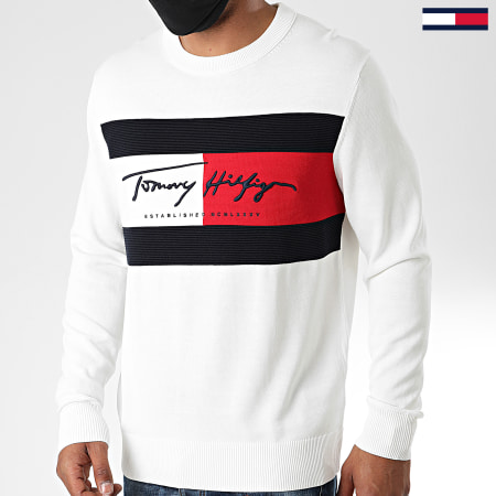 Tommy Hilfiger - Pull Tricolore Autograph Flag 4424 Blanc