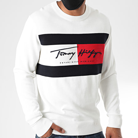 Tommy Hilfiger - Pull Tricolore Autograph Flag 4424 Blanc