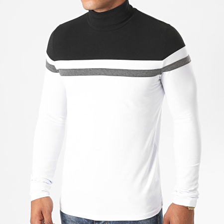LBO - Tee Shirt Manches Longues Col Roulé 1255 Blanc Noir