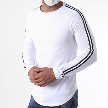LBO - Tee Shirt Manches Longues Oversize Avec Bandes 1200 Blanc