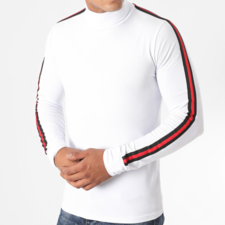 LBO - 1259 Camiseta blanca de manga larga con cuello vuelto y rayas