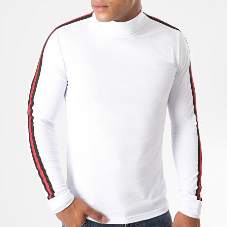 LBO - Tee Shirt Manches Longues Col Roulé A Bandes 1259 Blanc