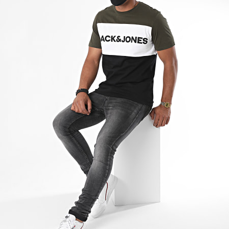 Jack And Jones - Camiseta Tricolore Logo Blocking Verde Caqui Blanco Negro