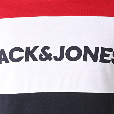 Jack And Jones - Tee Shirt Tricolore Logo Blocking Bleu Marine Blanc Rouge
