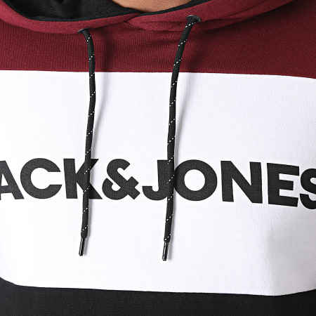 Jack And Jones - Sweat Capuche Tricolore Logo Blocking Bordeaux Blanc Noir