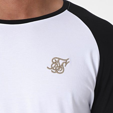 SikSilk - Tee Shirt Raglan Inset Cuff Gym 16765 Blanc Noir Doré