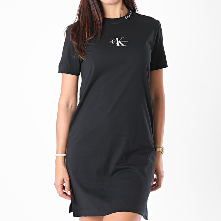 Calvin Klein - Robe Tee Shirt Femme Center Monogram 5122 Noir