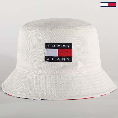 Tommy Jeans - Bob Réversible Femme Heritage 8580 Ecru Rouge Bleu Marine