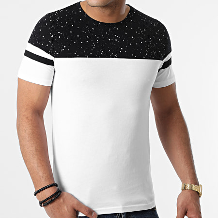 LBO - Tee Shirt Bicolore A Bandes 1268 Speckle Blanc