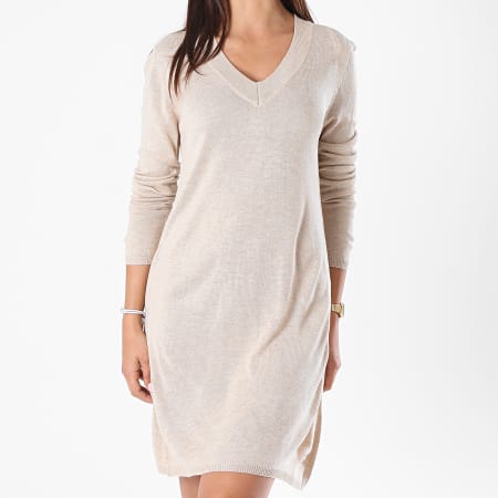 Only - Robe Pull Femme Manches Longues Zoe Beige