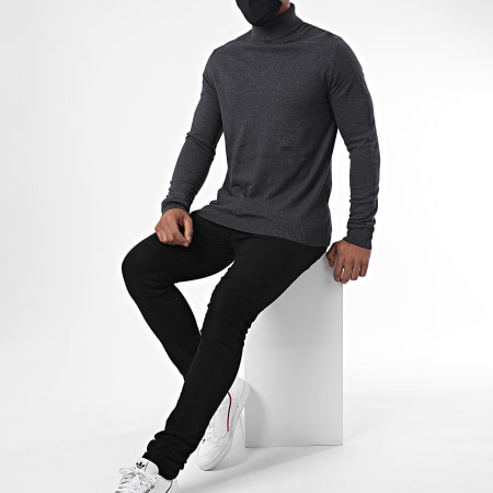Selected - Sweat Col Roulé Berg Gris Anthracite Chiné