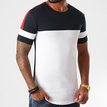 LBO - Tee Shirt Oversize A Bandes 1214 Bleu Marine Rouge Blanc