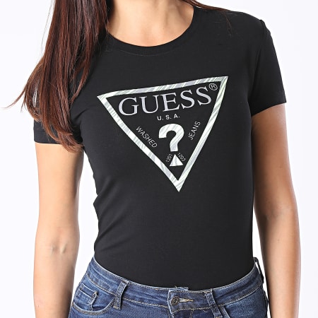 Guess - Tee Shirt Slim Femme W0YI98-J1300 Noir Argenté