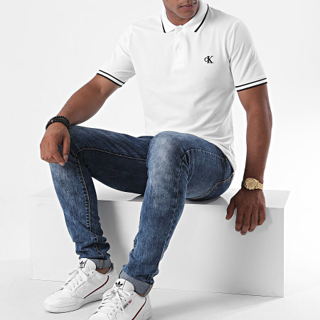 Calvin Klein - Polo Manches Courtes Slim Tipping 6559 Blanc