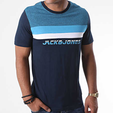 Jack And Jones - Tee Shirt Panel Bleu Clair Bleu Marine