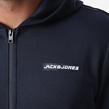 Jack And Jones - Sweat Zippé Capuche A Bandes Ally Bleu Marine