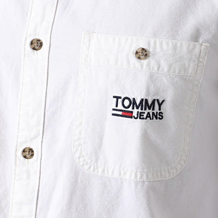 Tommy Jeans - Chemise Manches Longues Pocket Logo Chambray 8383 Blanc Cassé