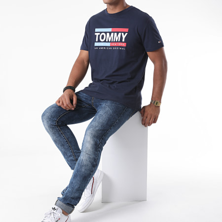 Tommy Jeans - Tee Shirt Straight Box Logo 8359 Bleu Marine