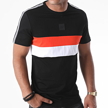 Antony Morato - Tee Shirt A Bandes Orange Line MMKS01835 Noir