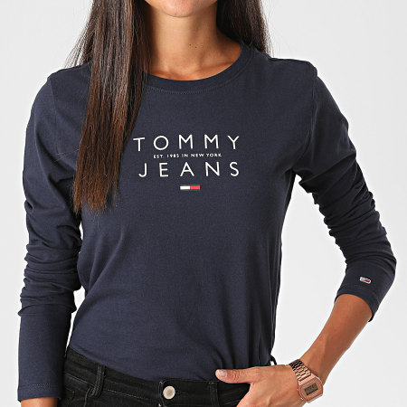 Tommy Jeans - Tee Shirt Manches Longues Femme Essential Logo 8667 Bleu Marine