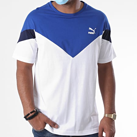 Puma - Tee Shirt Iconic MCS 597677 Blanc Bleu
