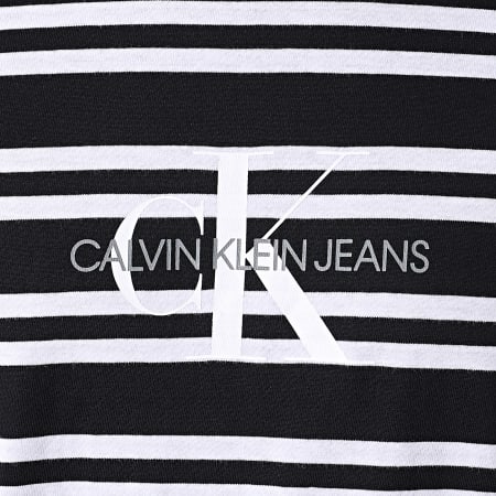 Calvin Klein - Tee Shirt A Rayures Striped Center CK Logo 5698 Noir Blanc