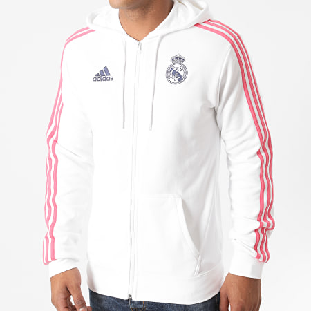 Adidas Sportswear - Sweat Zippé Capuche A Bandes Real GH9995 Blanc