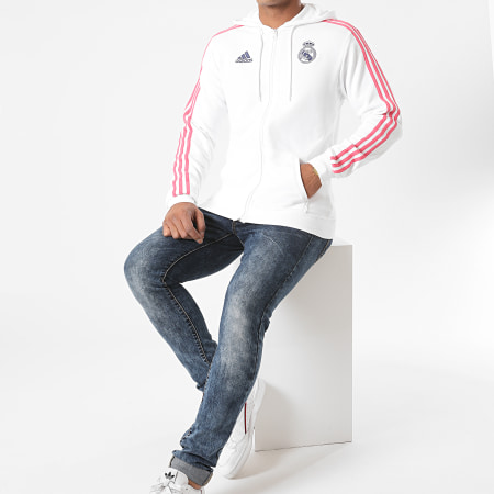 Adidas Sportswear - Sweat Zippé Capuche A Bandes Real GH9995 Blanc