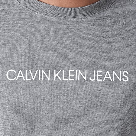 Calvin Klein - Tee Shirt A Bandes Logo Tape Shoulder 5983 Gris Chiné